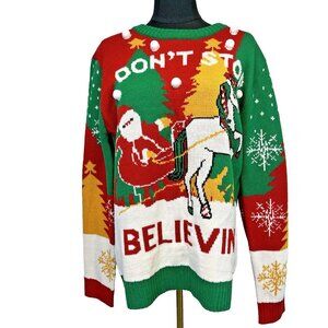"Ugly"‎ Christmas Sweater Size XL Don't Stop Believin' Unicorn Party Colorful